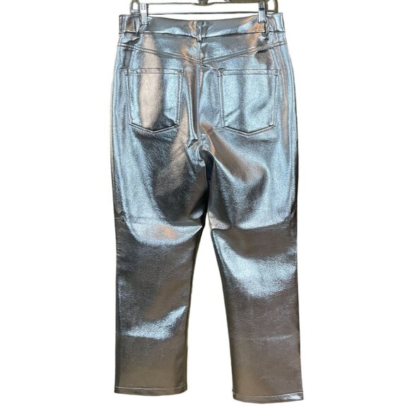 7 For All Mankind High Rise Vegan Leather Silver Metallic 5-pkt Pants NWT Large - Picture 5 of 13
